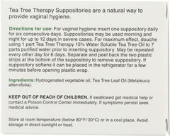 Tea Tree Therapy primer plano de un supositorio resaltando forma y facilidad de inserción