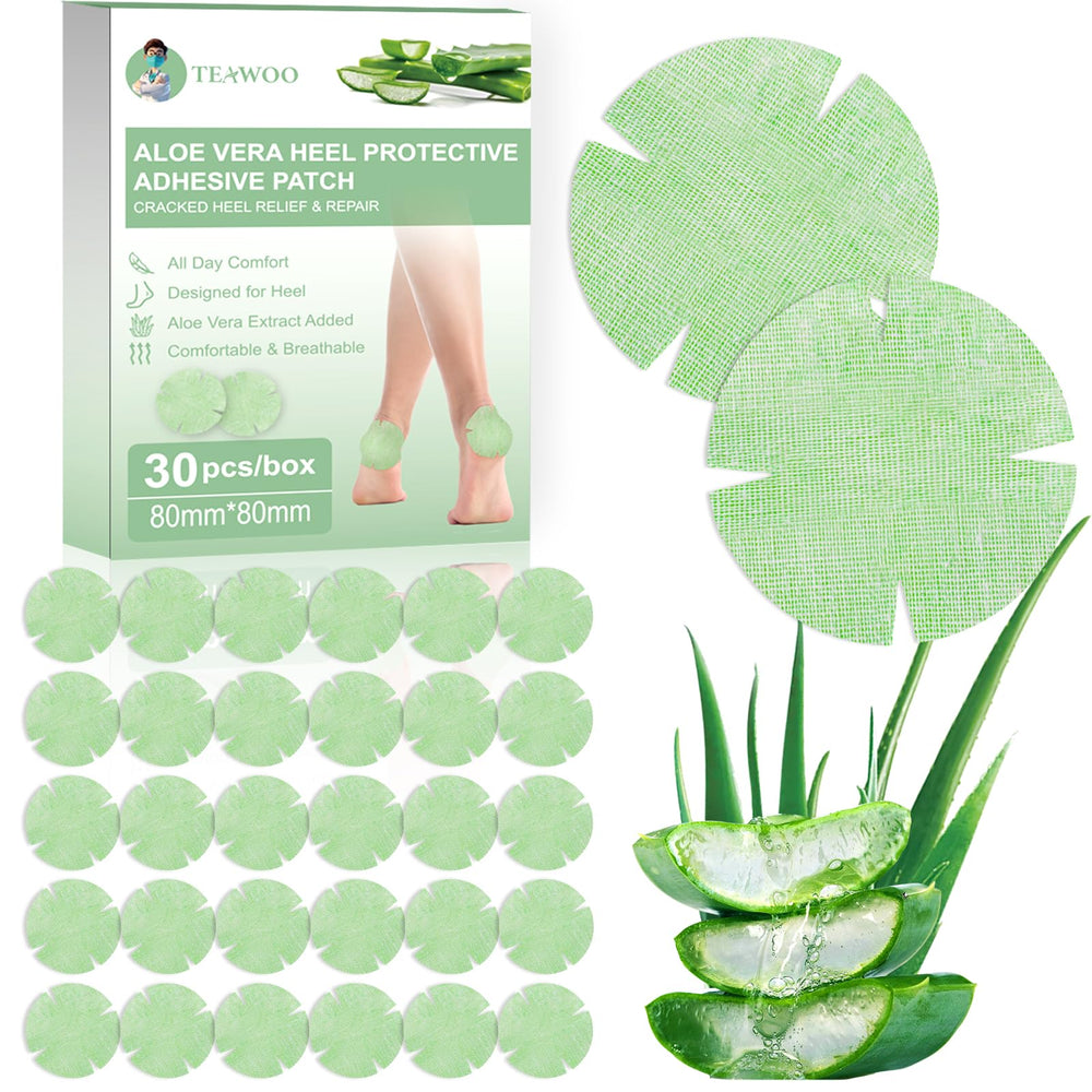 TEAWOO paquete frontal de 30 parches talón mostrando diseño y cantidad, protección práctica