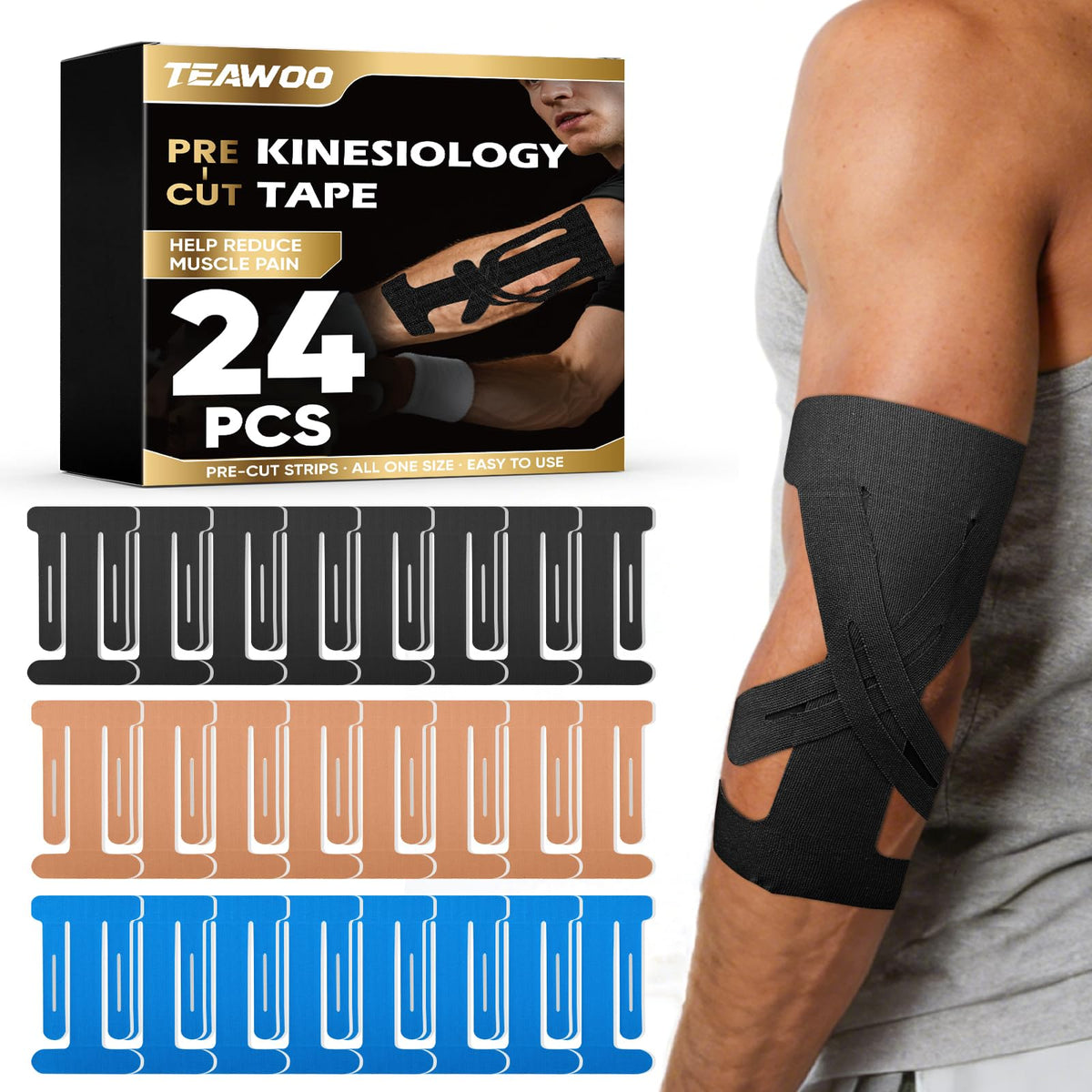 TEAWOO empaque frontal mostrando 24 tiras y beneficio de lista para usar