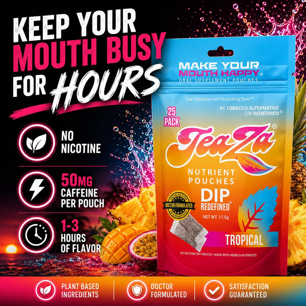 TeaZa pouch en boca mostrando uso discreto y sustitución al tabaco