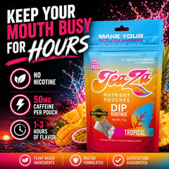 TeaZa pouch en boca mostrando uso discreto y sustitución al tabaco