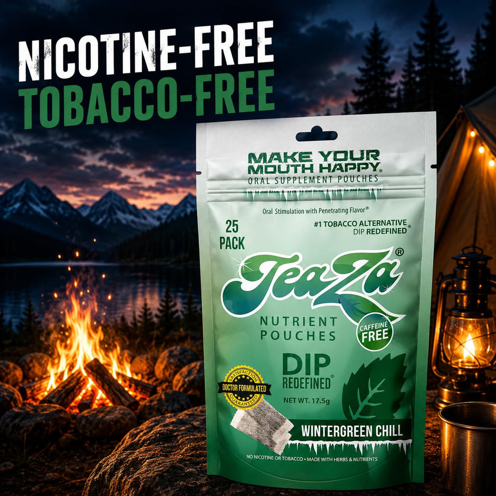 Escena lifestyle con TeaZa Wintergreen Chill junto a bebida fría, frescura inmediata