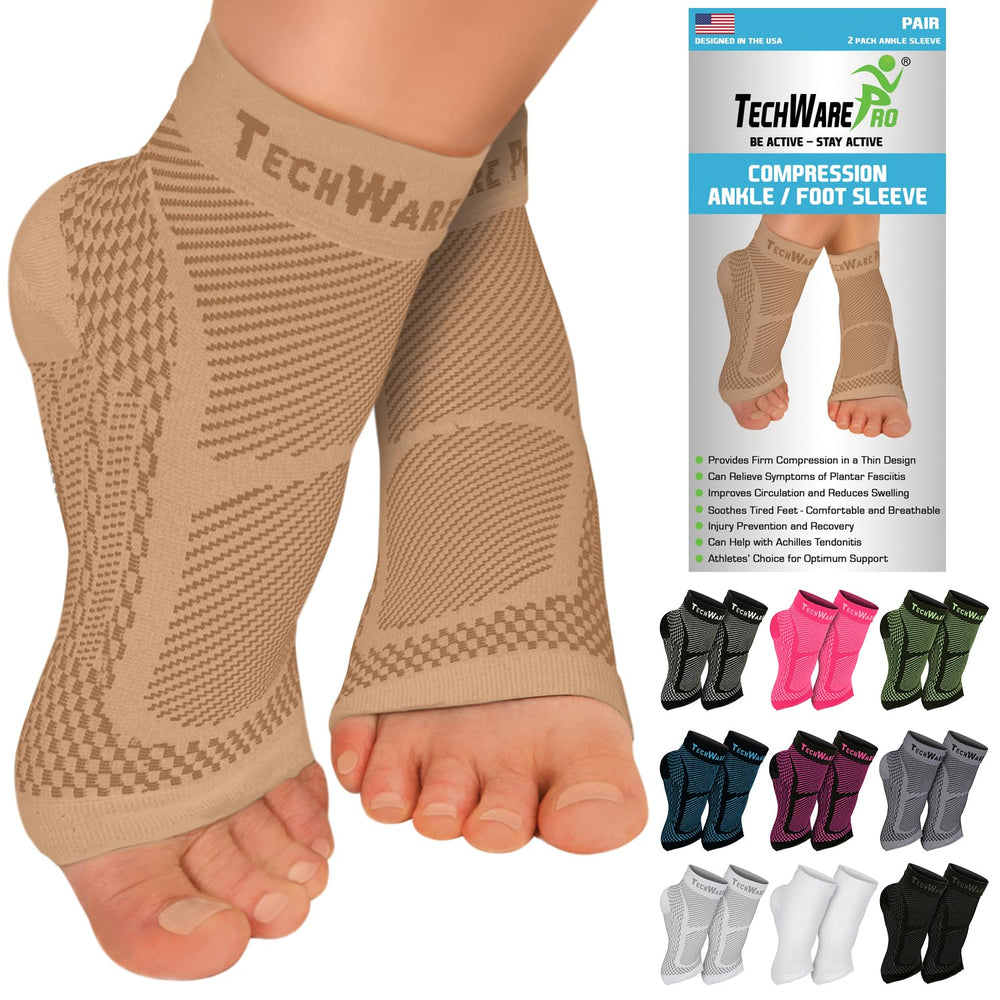 TechWare Pro empaque frontal mostrando manguito beige y talla S/M, útil para compra informada