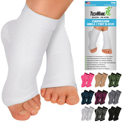 TechWare Pro vista frontal de la manga tobillera blanca con soporte y confort
