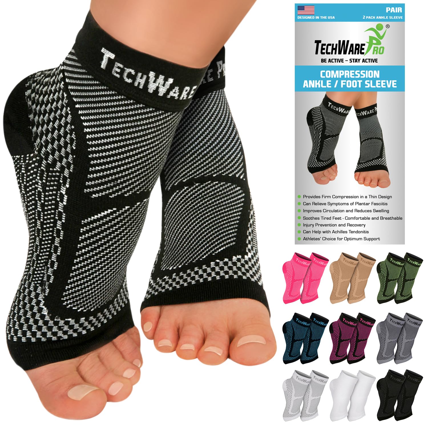TechWare Pro frontal del empaque mostrando talla L/XL y colores