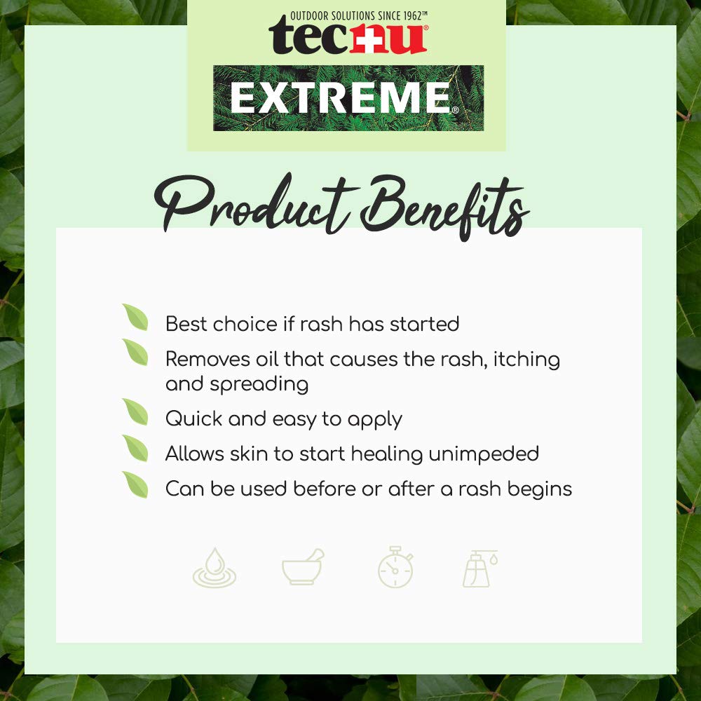 Comparación de tamaño del frasco Tecnu Extreme 10 oz junto a una mochila