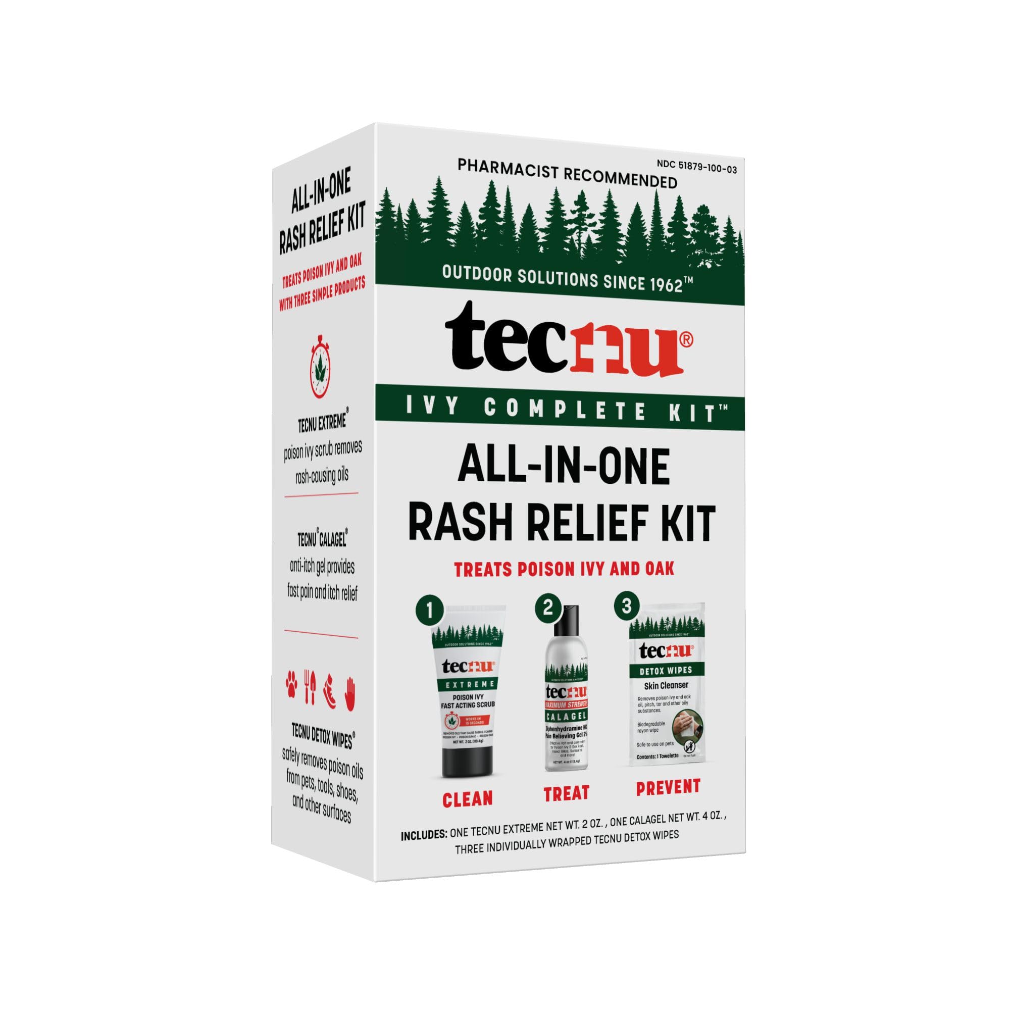 Tecnu kit presentación frontal mostrando los tres productos y portabilidad
