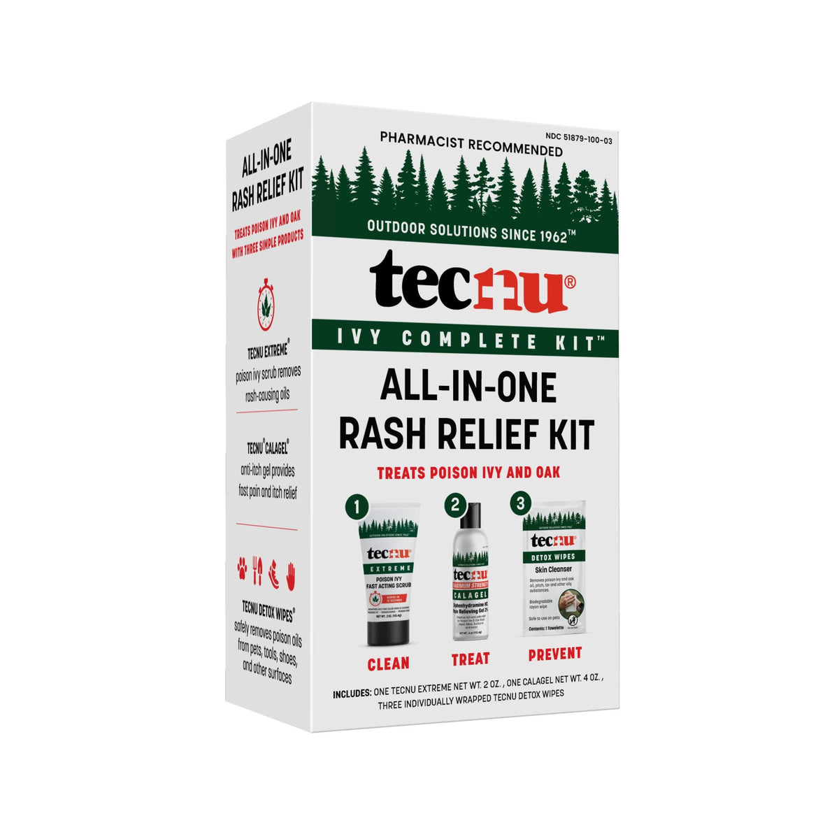 Tecnu kit presentación frontal mostrando los tres productos y portabilidad