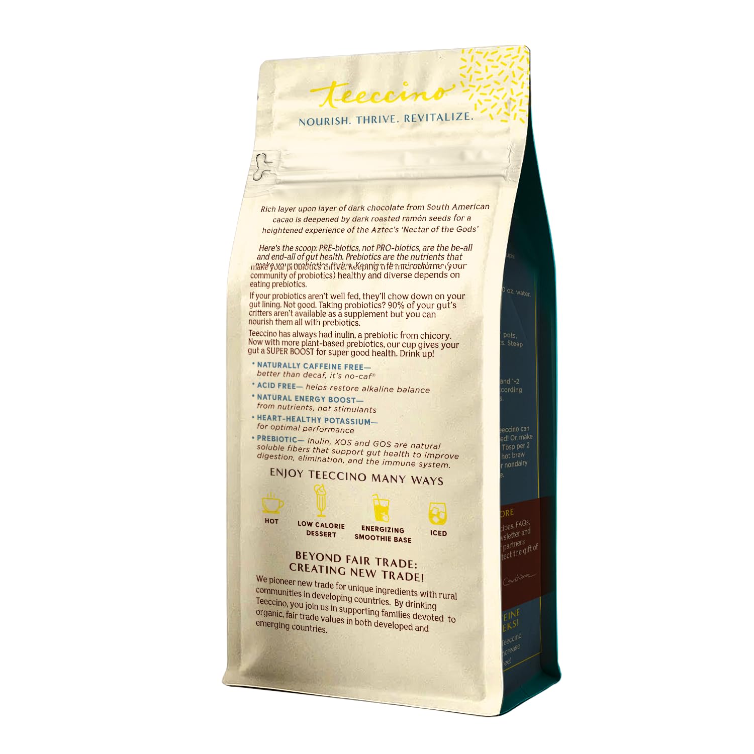 Teeccino ingredientes principales cacao algarroba ramón y achicoria