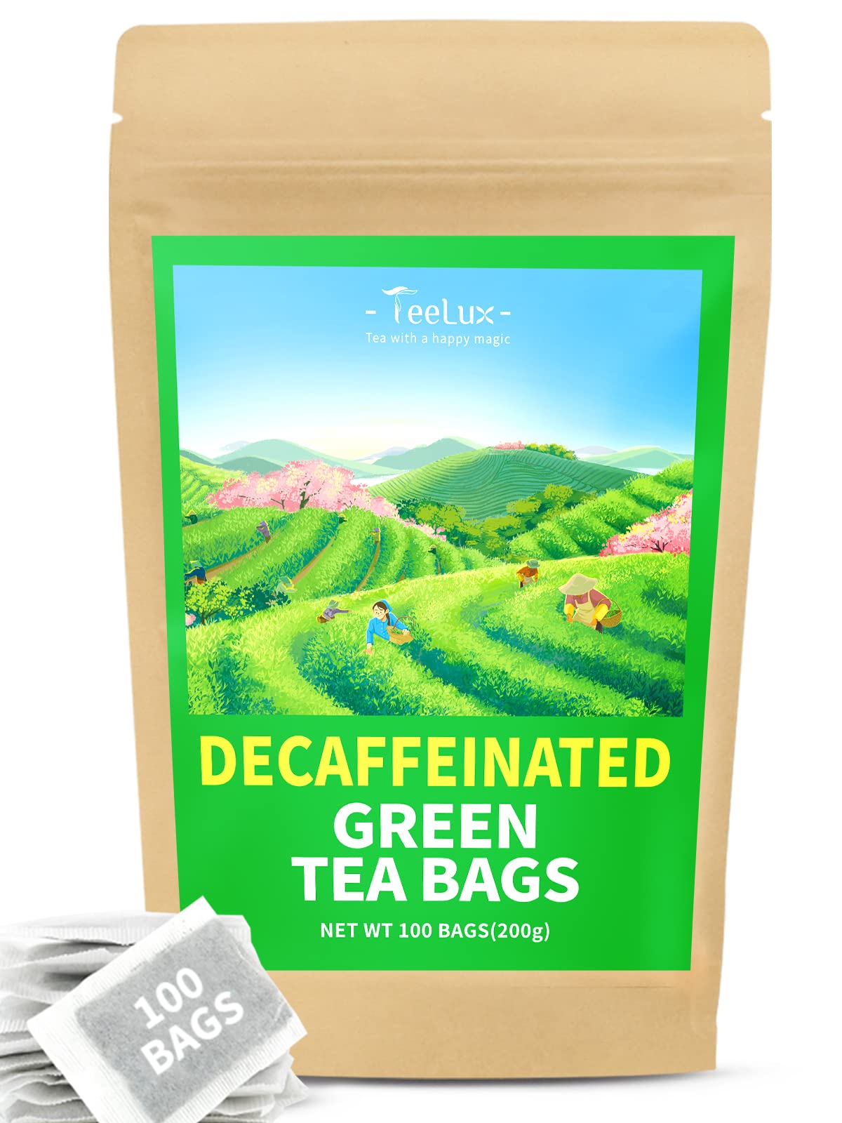 TeeLux caja frontal mostrando 100 bolsas y conveniencia