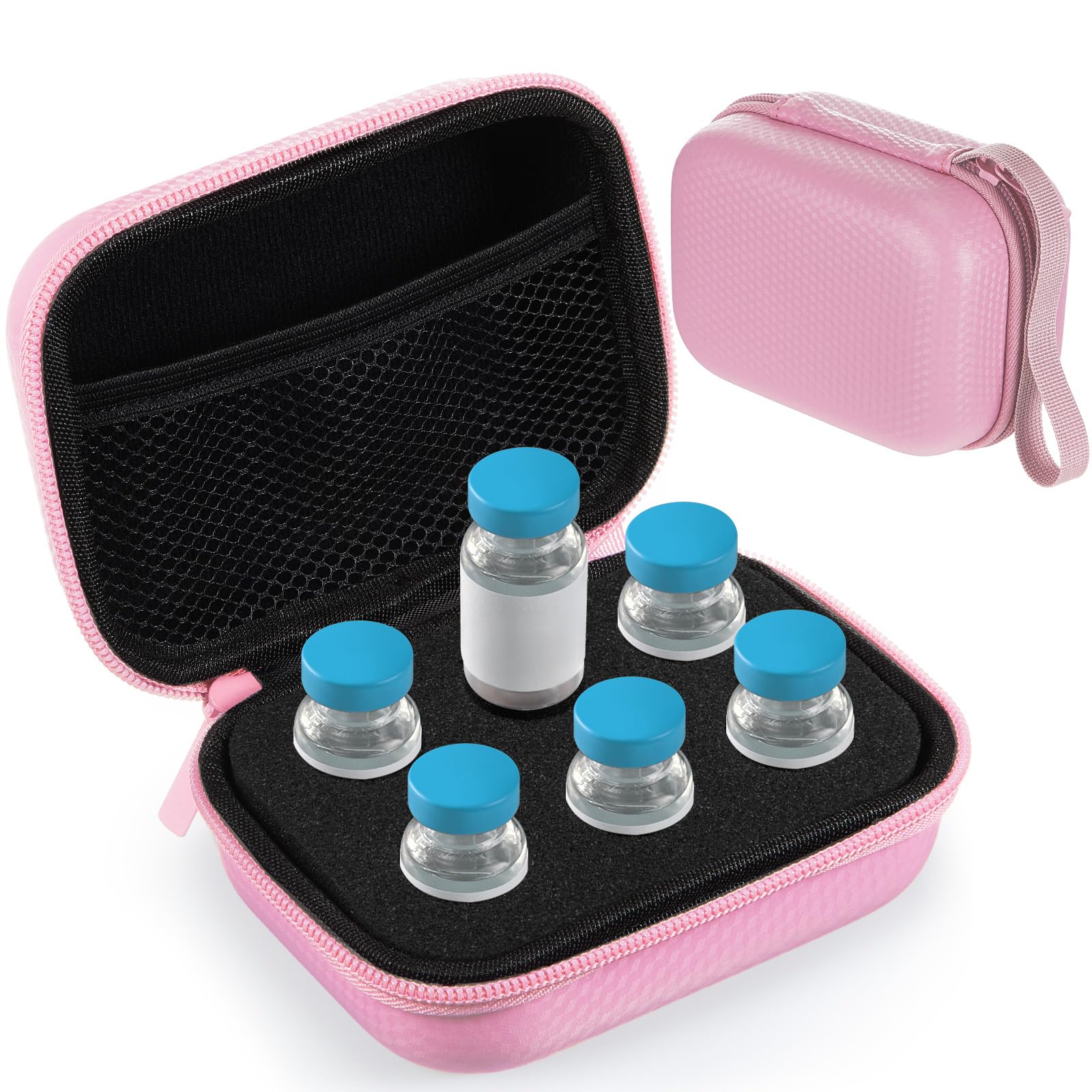 Teenyyou vista frontal del estuche rosa con cierre, protección segura