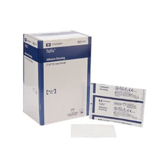 Telfa paquete frontal mostrando caja de 100, protección y conveniencia