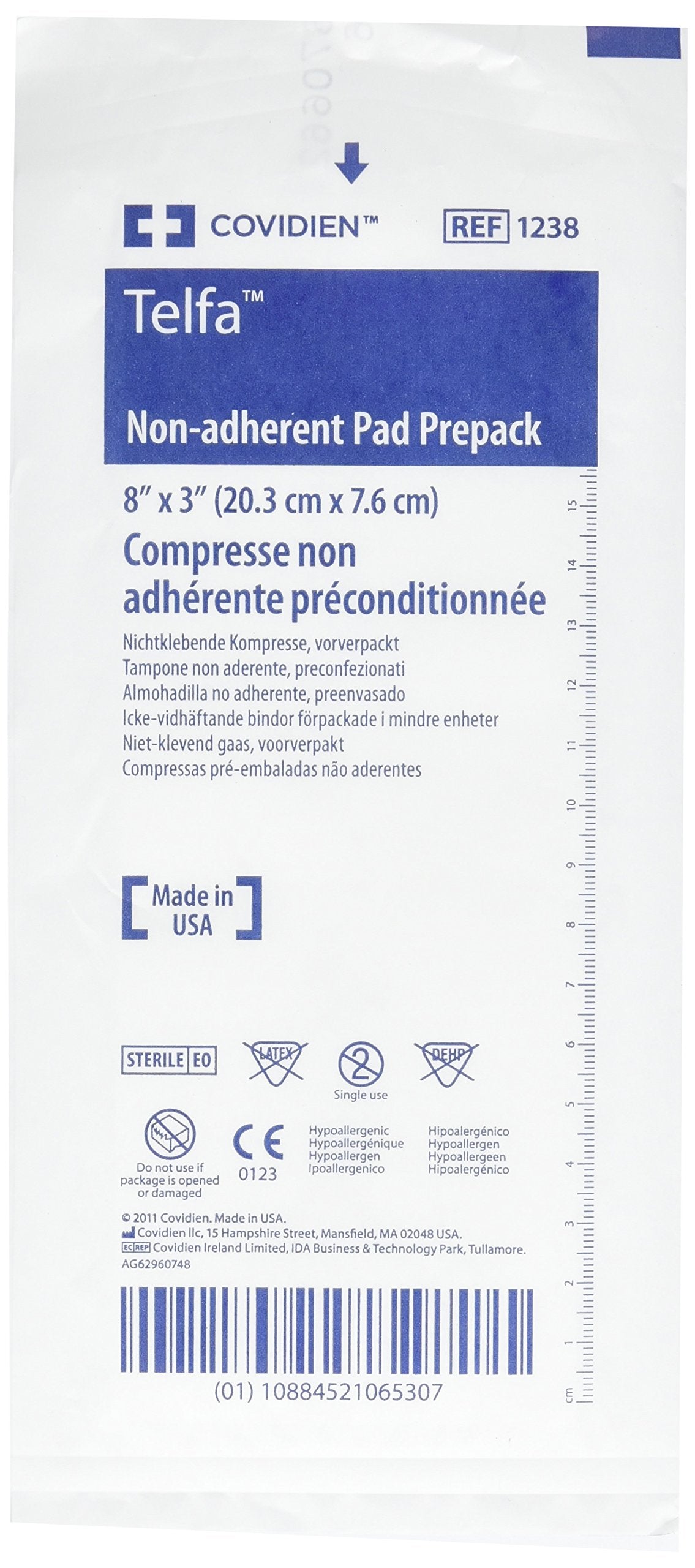 Telfa Pads empaque frontal que muestra 50 unidades y protección práctica