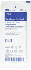 Telfa Pads empaque frontal que muestra 50 unidades y protección práctica