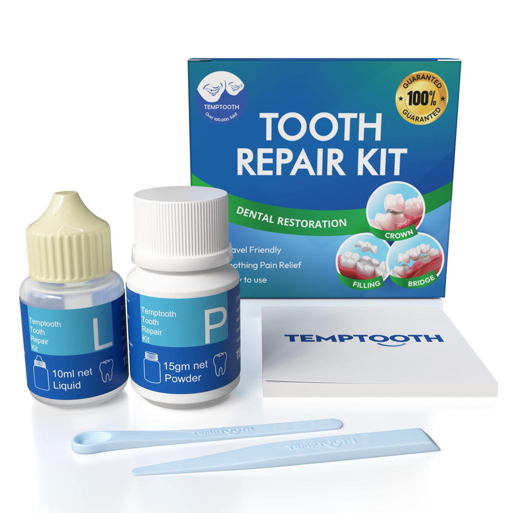 Temptooth empaque frontal mostrando kit listo para urgencias dentales
