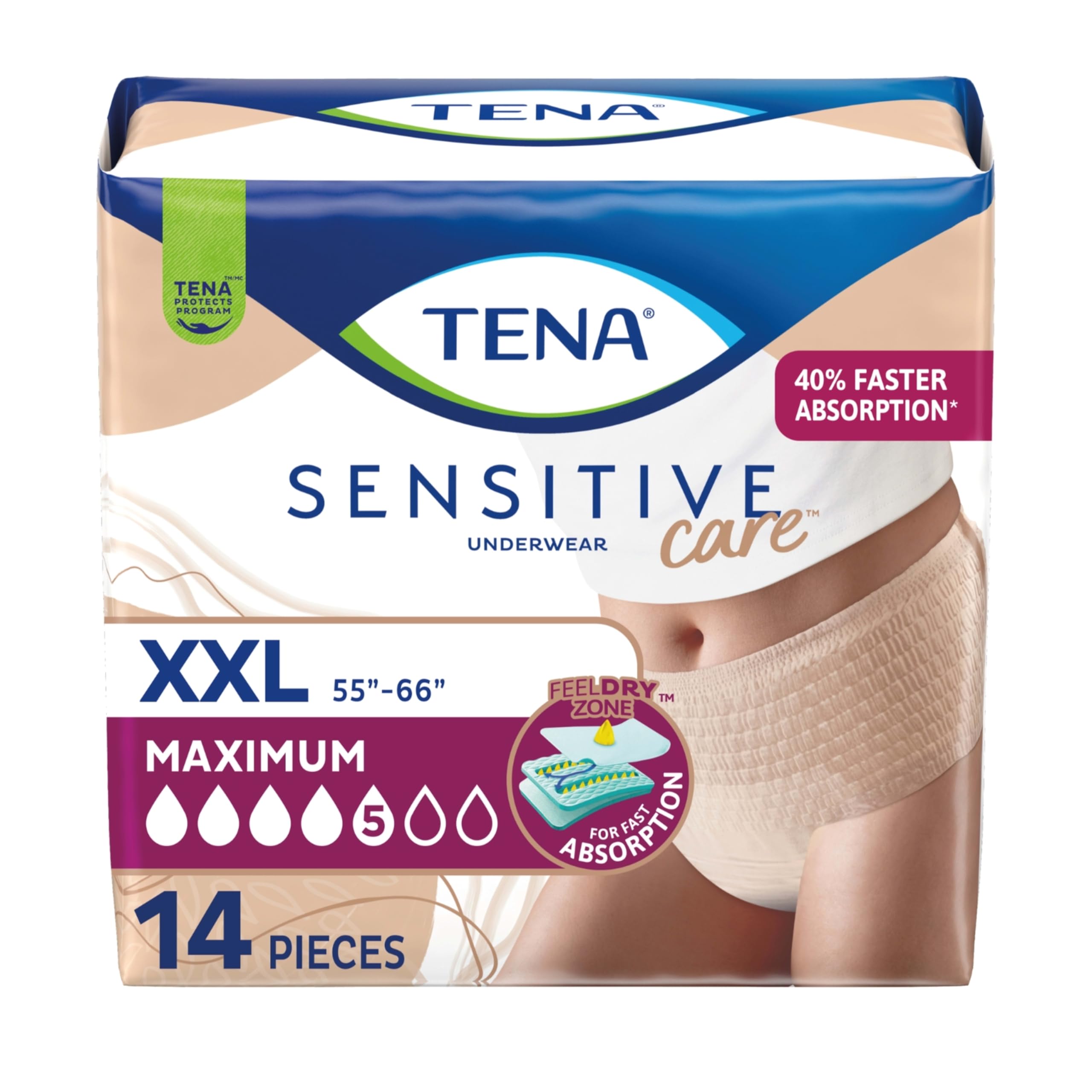 TENA braga frontal en su empaque mostrando diseño discreto y protección