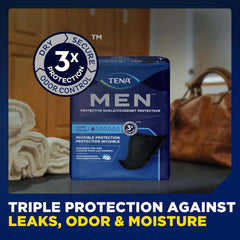 TENA protector negro sobre ropa oscura para discreción visual durante el día
