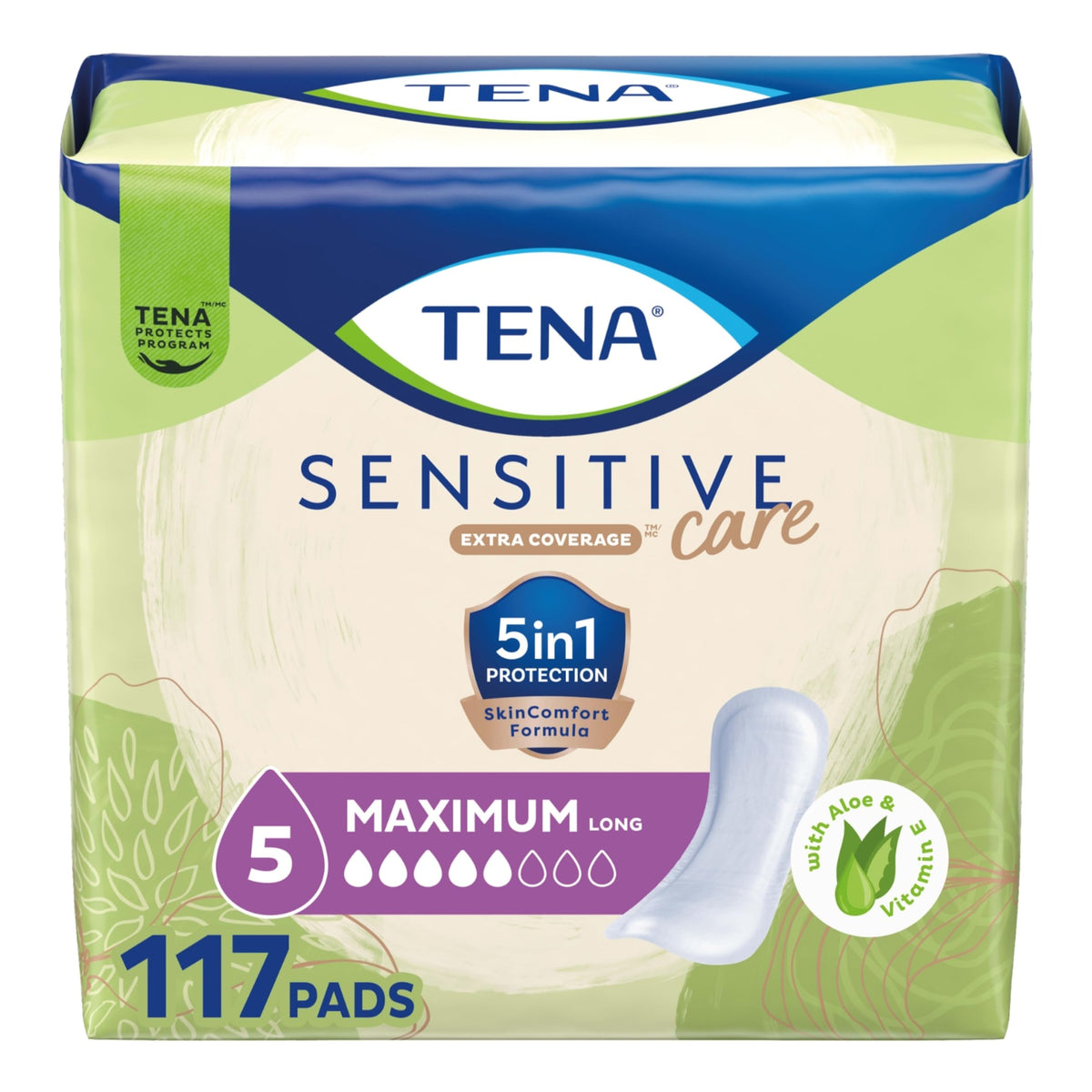 TENA empaque frontal que muestra protección y cantidad con diseño claro