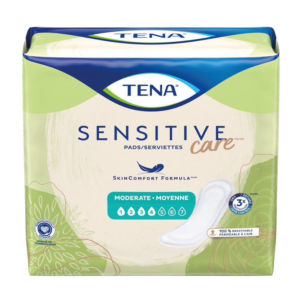 TENA vista frontal del empaque con almohadillas discretas y protección confiable