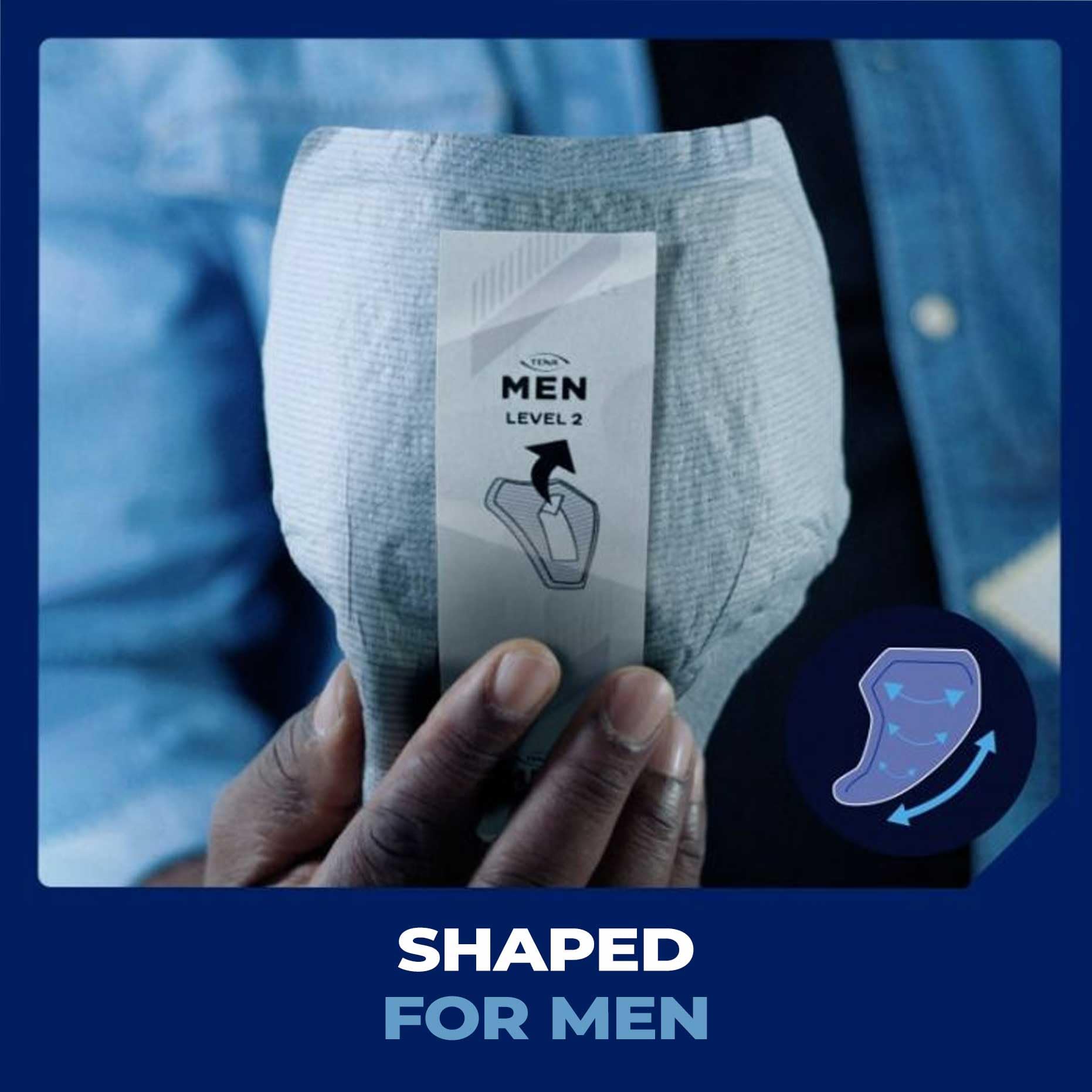 TENA Men colocado en ropa interior masculina mostrando discreción bajo la ropa