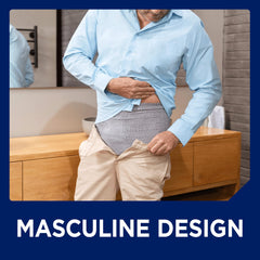 TENA hombre usando bajo pantalón mostrando discreción y confianza