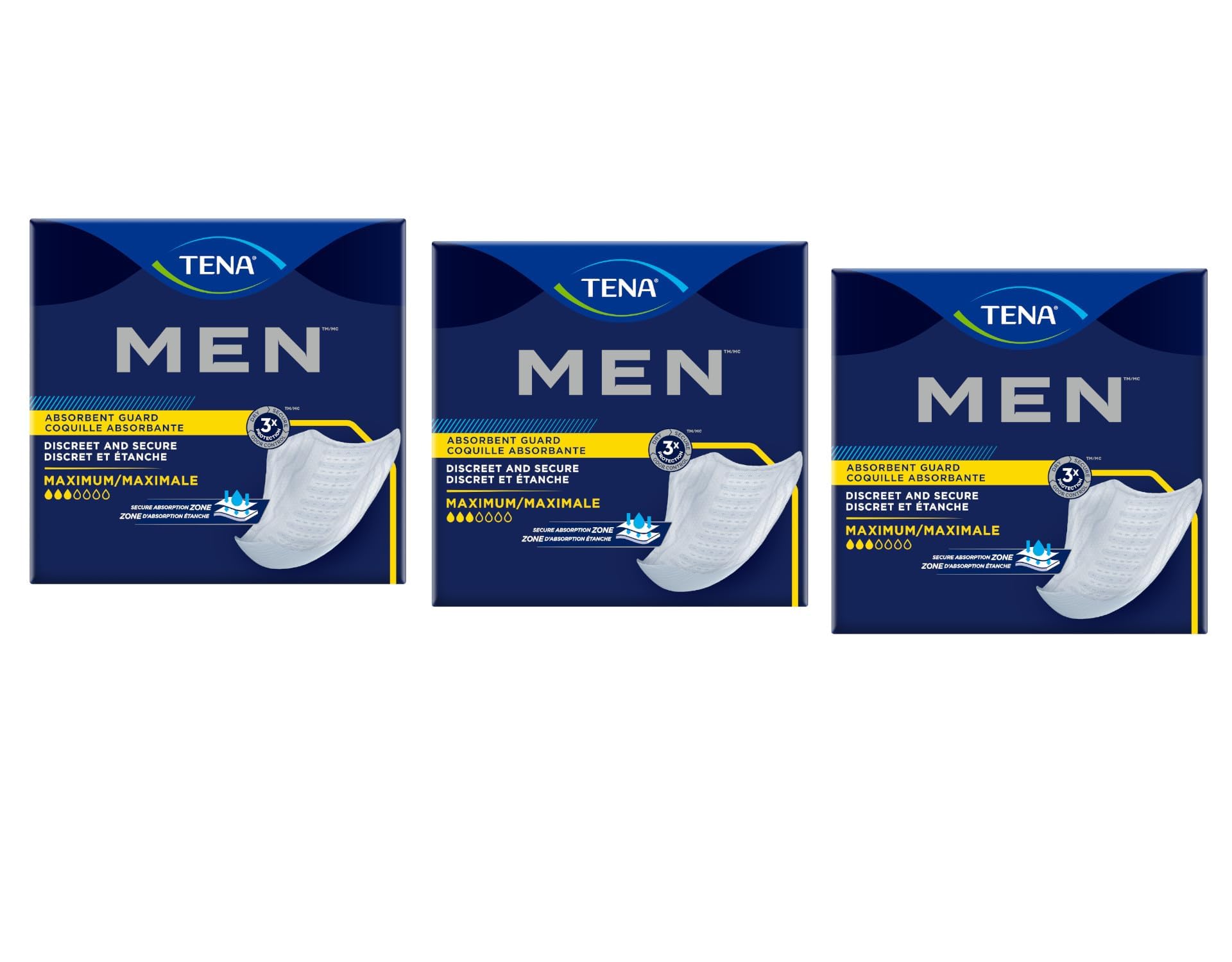 TENA protector frontal mostrando forma ergonómica y ajuste seguro