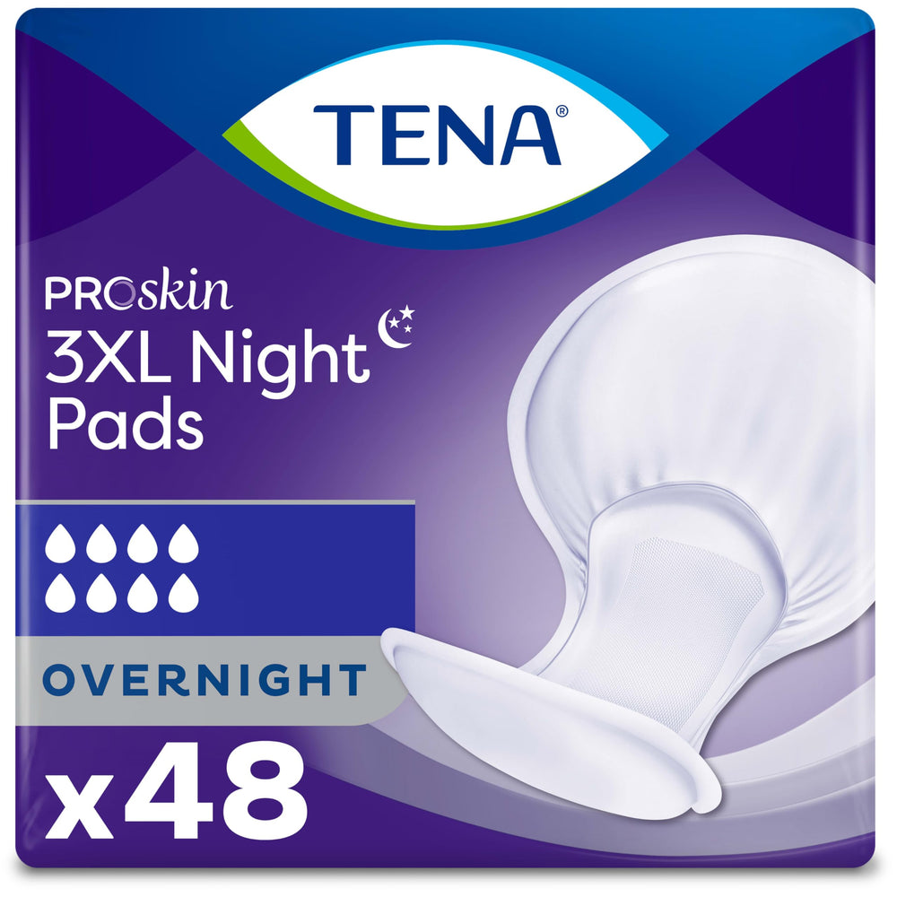 TENA ProSkin empaque frontal mostrando 48 unidades y beneficio de cobertura extensa
