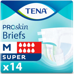 TENA ProSkin frente del paquete mostrando cantidad y talla, beneficio: identificación rápida