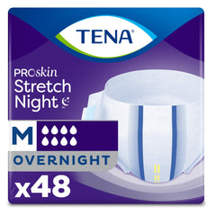 TENA frontal del pañal mostrando diseño y cobertura nocturna