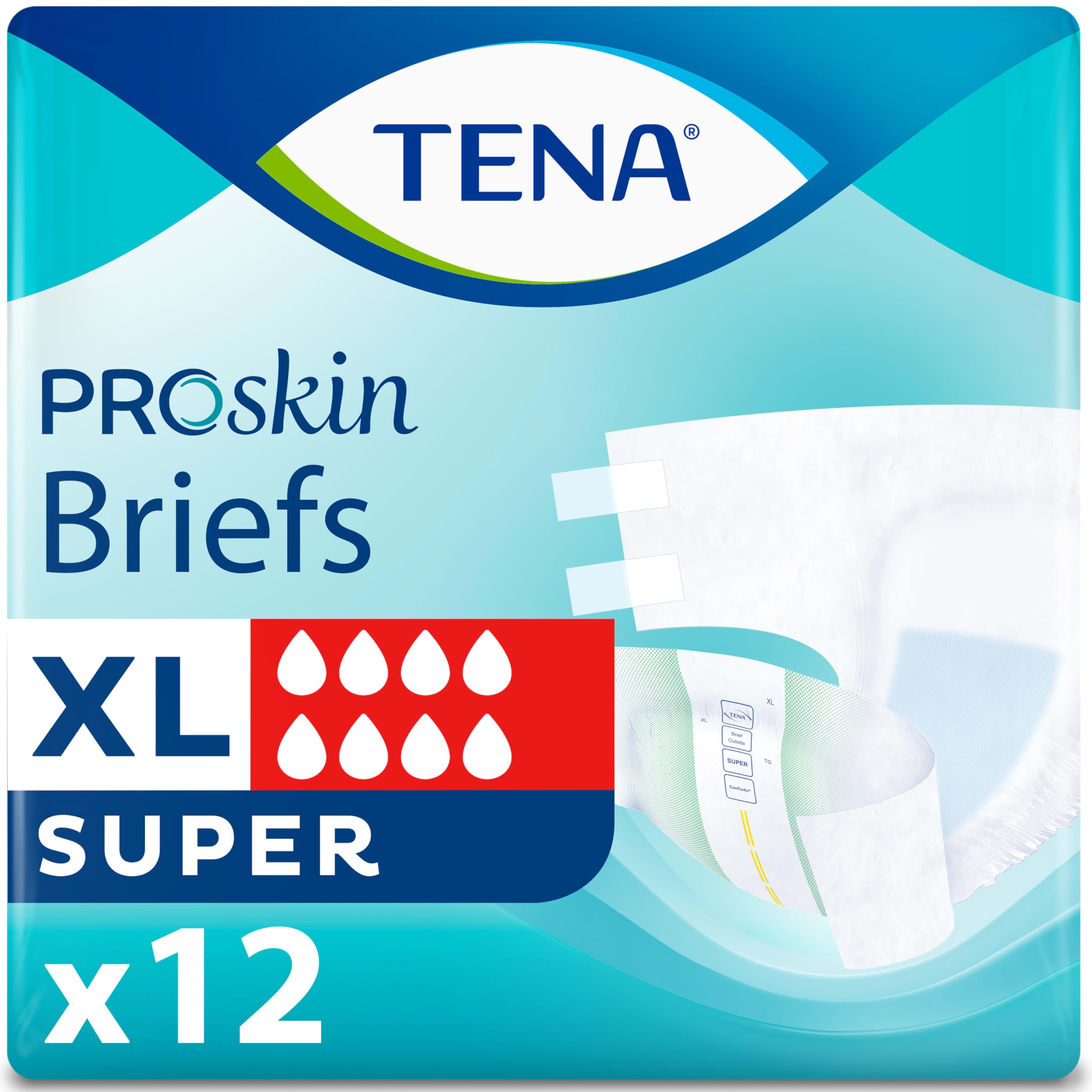 TENA paquete frontal mostrando 12 unidades para reposición cómoda