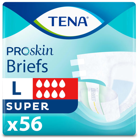 TENA paquete frontal grande mostrando 56 unidades y protección confiable