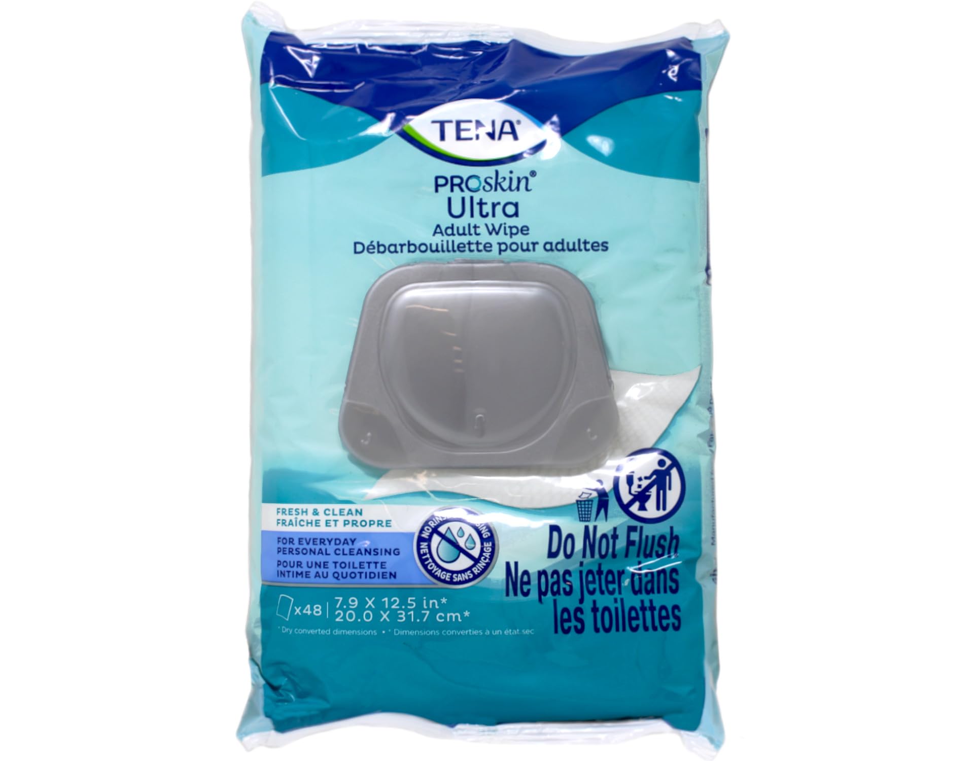 TENA ProSkin Ultra toallita desplegada demostrando superficie suave y uso versátil