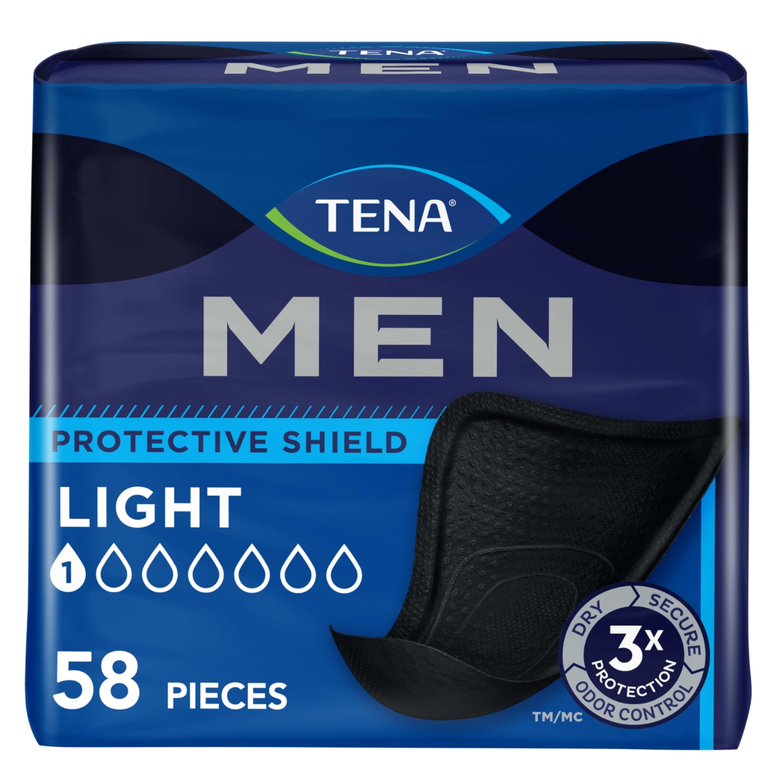 TENA protector frontal en paquete mostrando producto y beneficio discreción