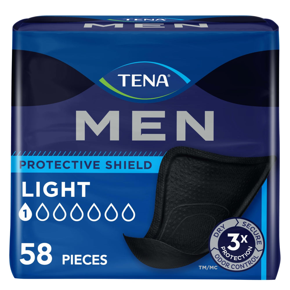 TENA protector frontal en paquete mostrando producto y beneficio discreción