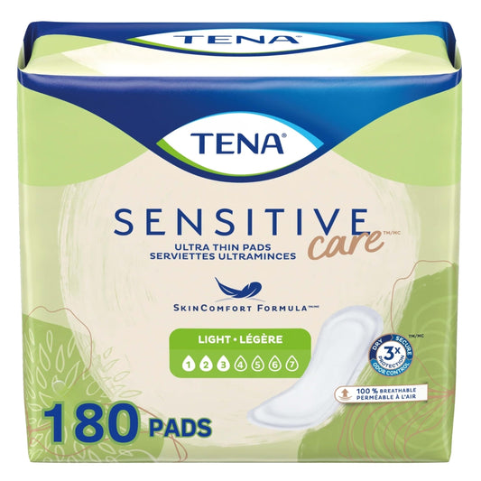 TENA empaque frontal mostrando paquete 180 unidades y beneficio discreción