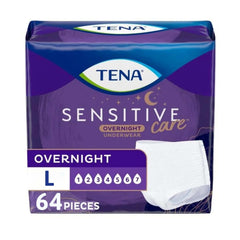 TENA empaque frontal mostrando protección nocturna y 64 unidades