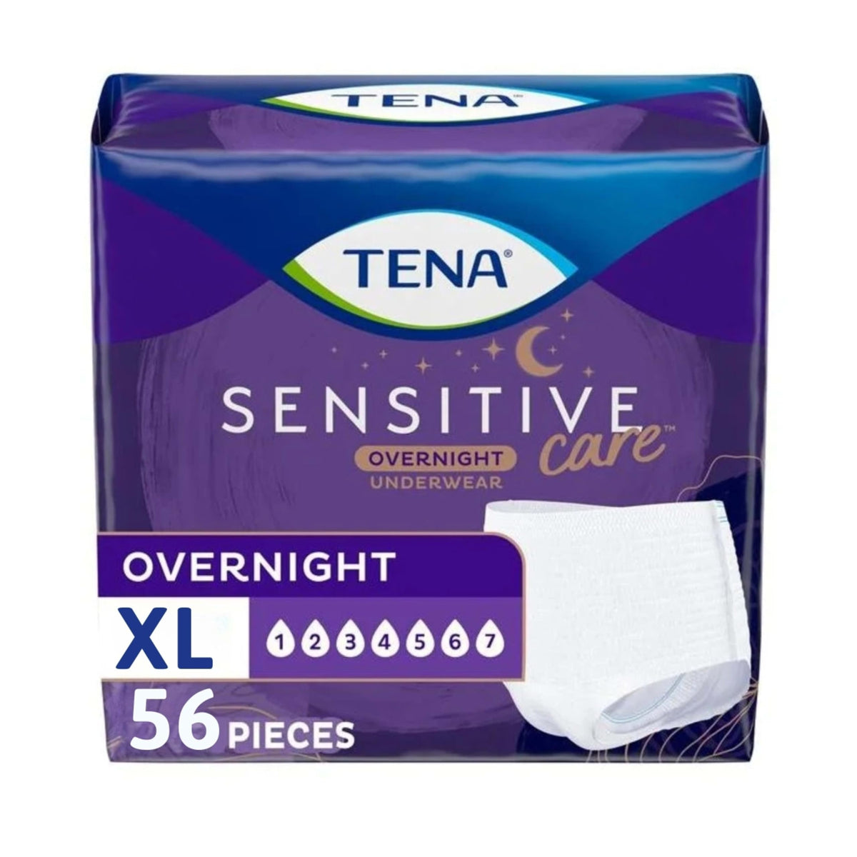 TENA paquete frontal XL mostrando unidades y comodidad nocturna
