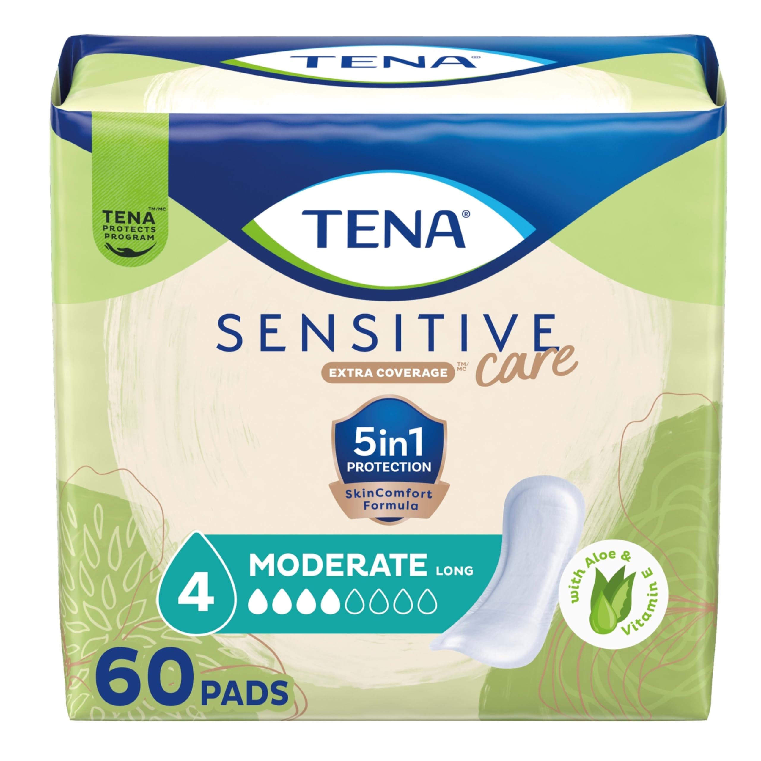 TENA envase frontal mostrando 60 unidades y beneficio de protección
