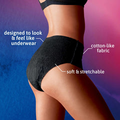TENA bragas en uso bajo vestido para protección invisible y confianza