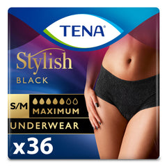 TENA Stylish Black packaging frontal mostrando diseño y discreción
