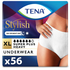 TENA empaque frontal mostrando cantidad y tallas, protege confianza