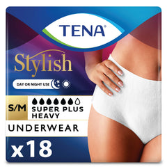 TENA frontal del paquete mostrando cantidad y diseño, beneficio discreción