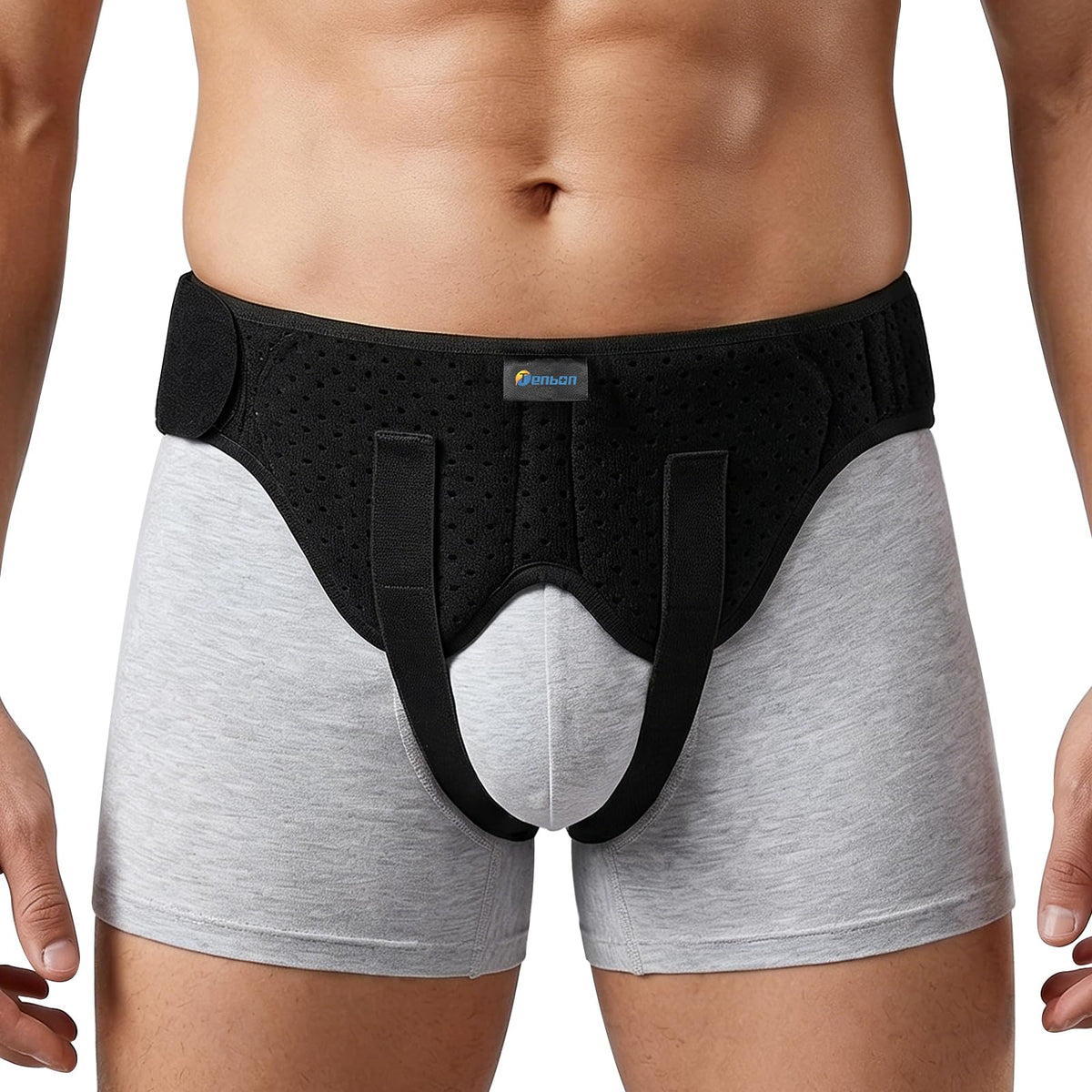 Tenbon faja inguinal frontal mostrando la sujeción y comodidad