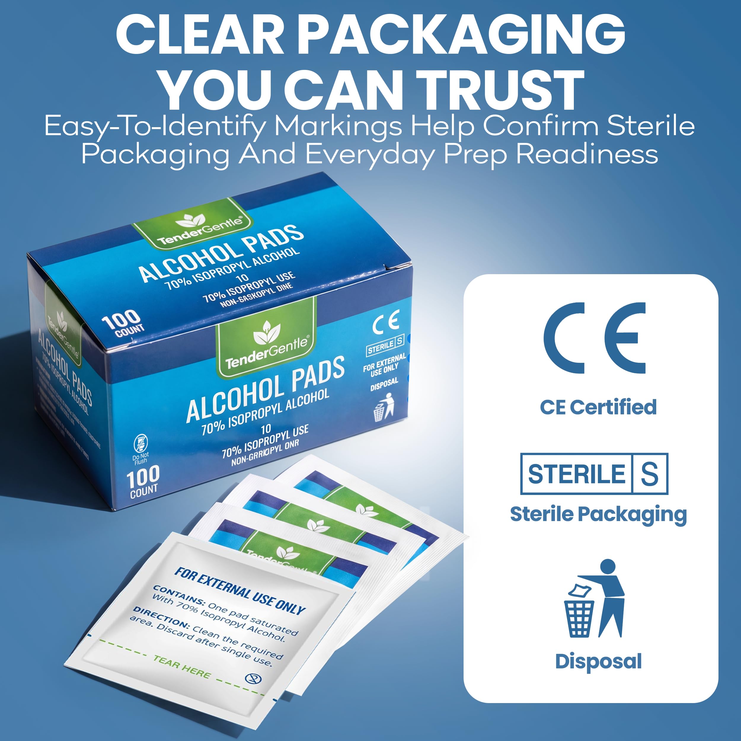 Caja abierta con múltiples almohadillas, TenderGentle ideal para reposición