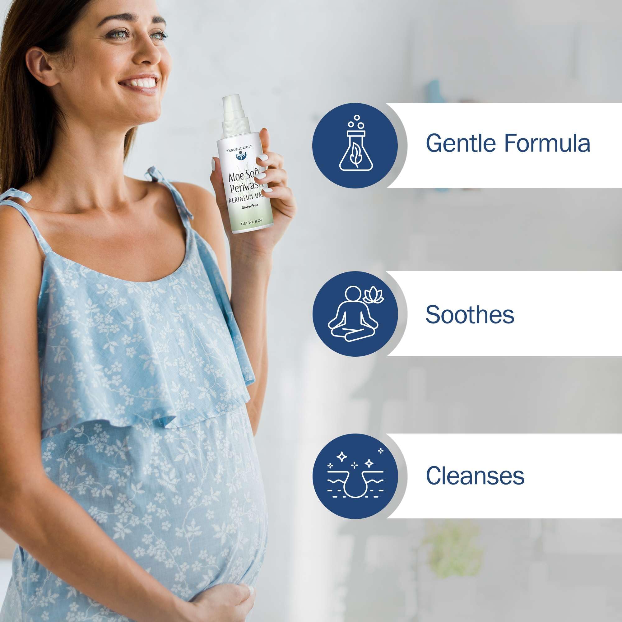 TenderGentle spray en uso postparto para limpieza sin enjuague