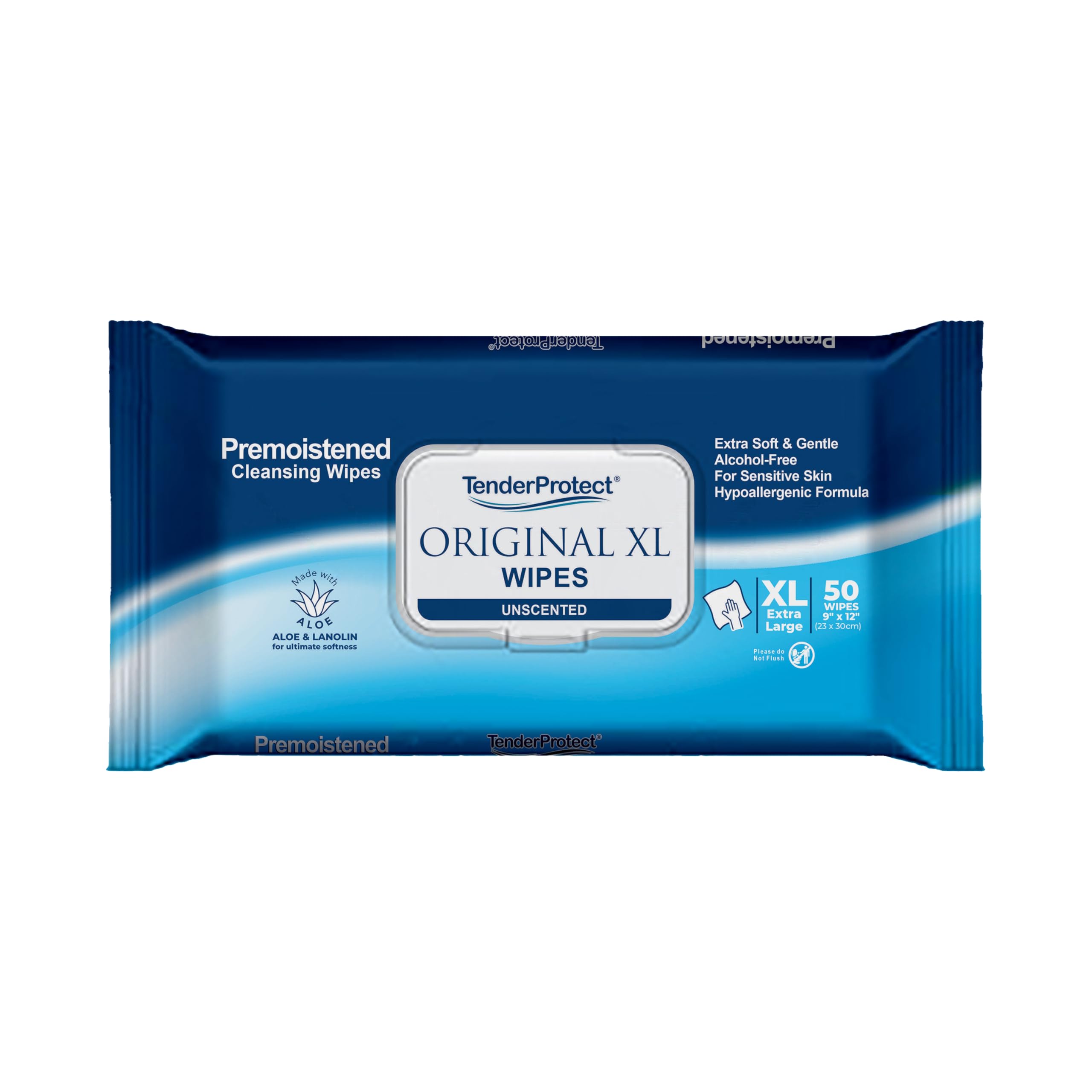 TenderProtect envase frontal mostrando 50 toallitas y comodidad de uso