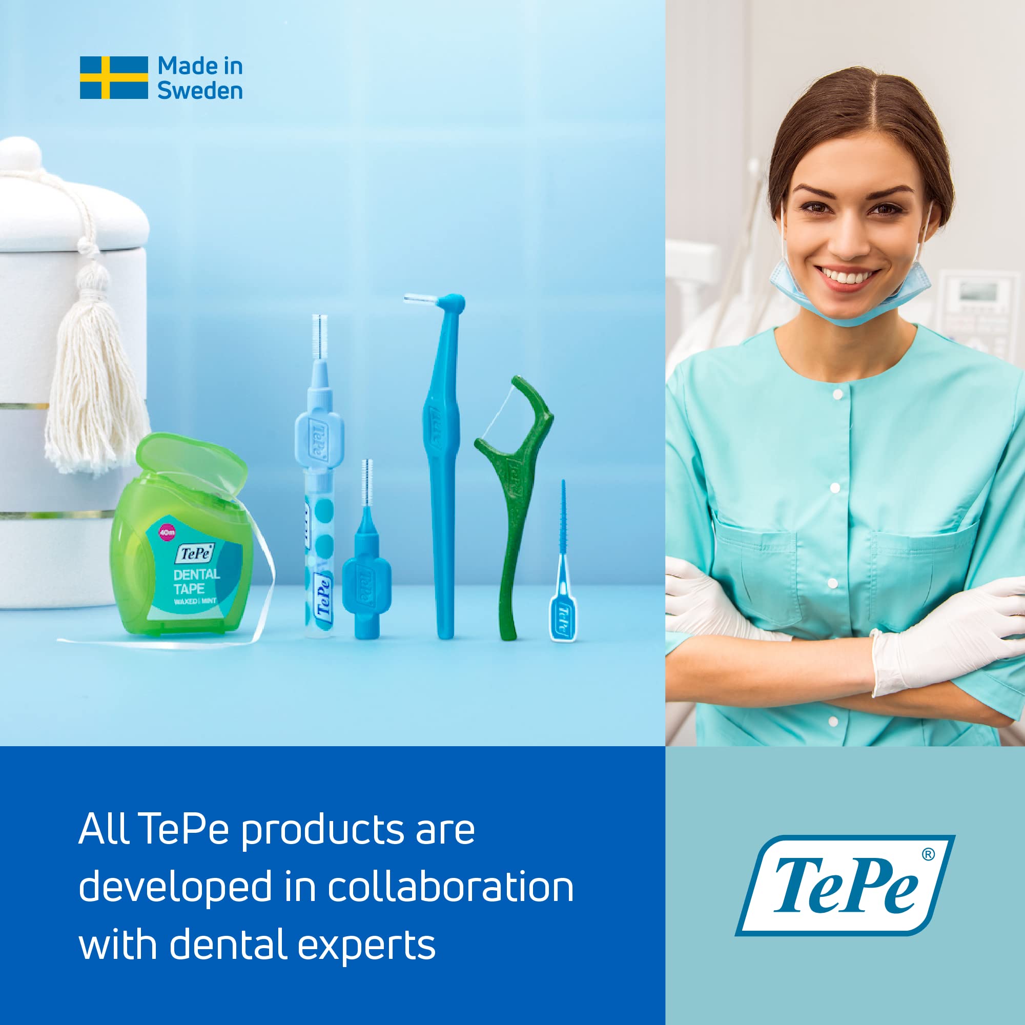Ambientación en baño con TePe interdental listo para uso diario práctico