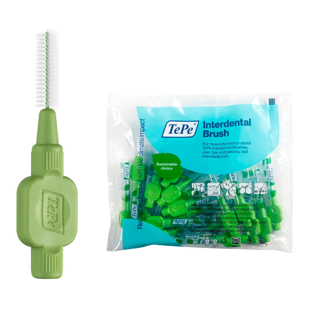 TePe pack frontal mostrando 20 cepillos interdental para limpieza eficaz