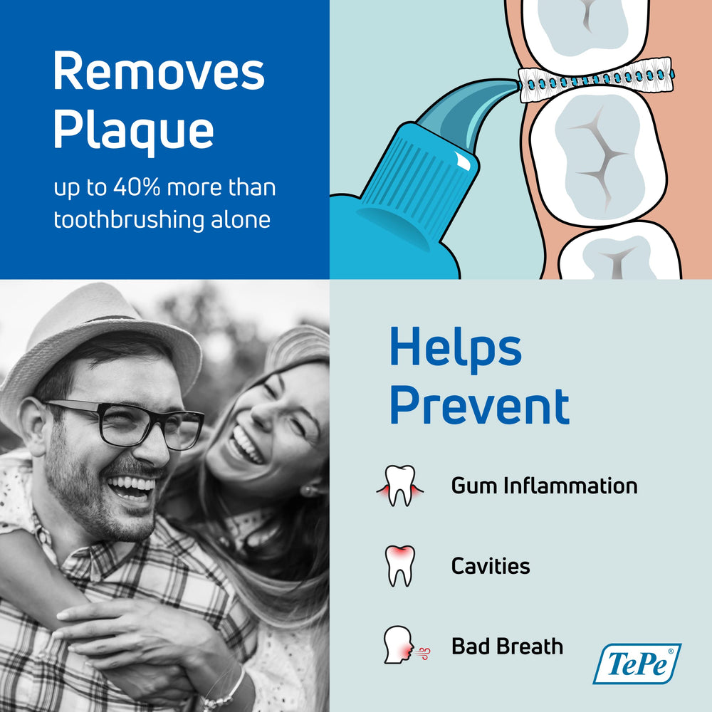 Primer plano de las cerdas TePe suaves que permiten limpieza precisa entre dientes