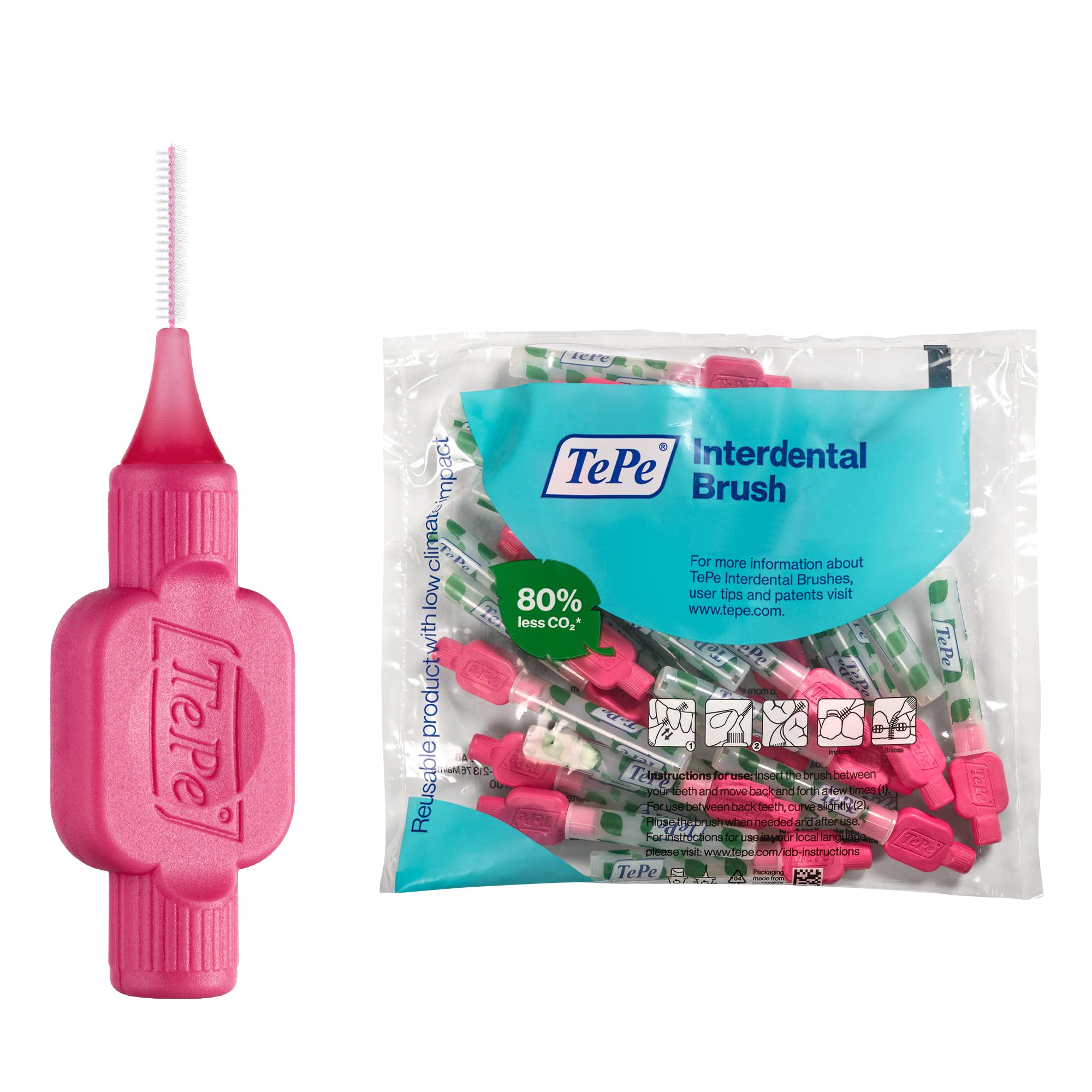 TePe pack 25 tamaño 0 rosa frontal mostrando envase y ventaja limpieza precisa